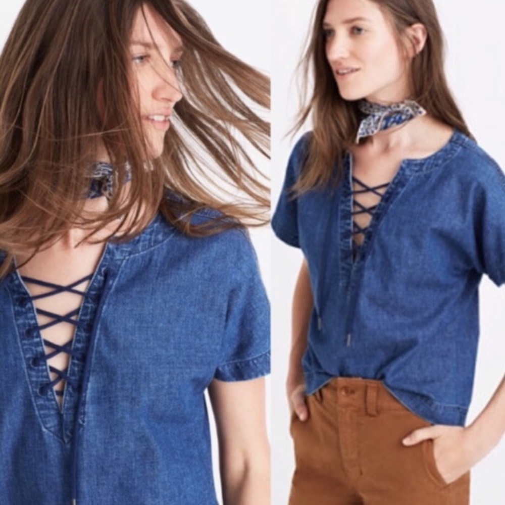 Madewell Denim Lace Up Top